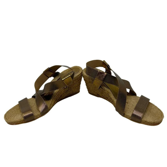 Chocolat‎ Blu Brown Metallic Espadrille Strappy Wedge Sandals Size 40 US 9 - Picture 4 of 9